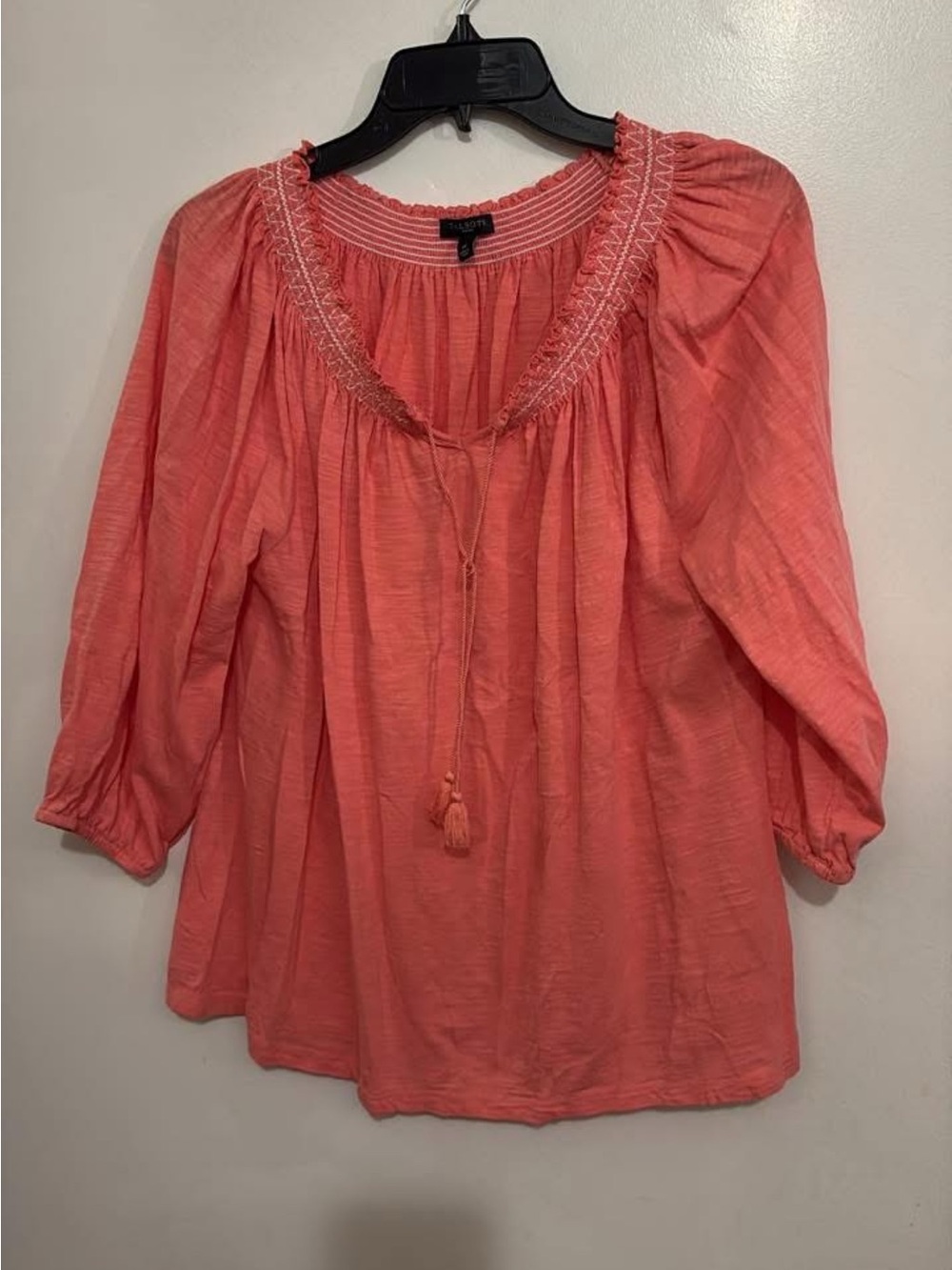 Talbots Coral Tassel Peasant Top 1X